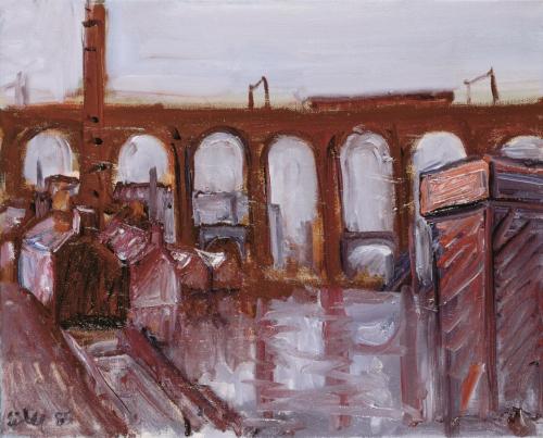 Georg Eisler, Stockport Souvenir, 1985, Öl auf Leinwand, 36 × 45 cm, Verbleib unbekannt