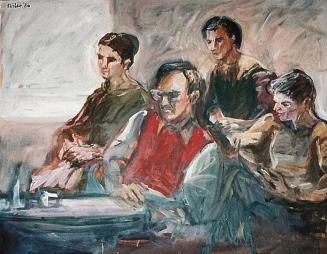 Georg Eisler, Familienbild Mussi, 1986, Öl auf Leinwand, 80 × 100 cm, Verbleib unbekannt