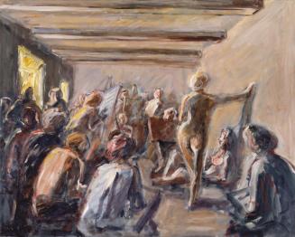 Georg Eisler, Salzburger Aktsaal, 1986, Öl auf Leinwand, 80 × 100 cm, Verbleib unbekannt