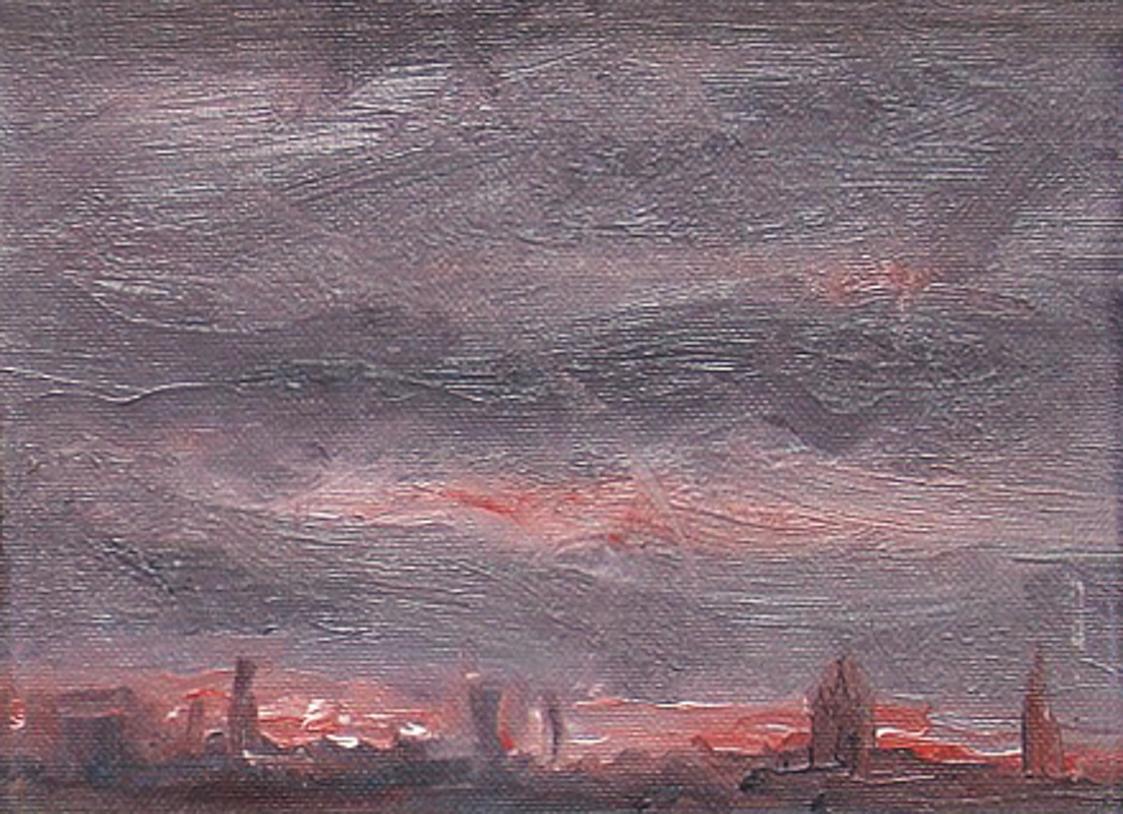 Georg Eisler, Kleines Blitz Bild I, 1986, Öl auf Leinwand, 14 × 18 cm, Privatbesitz, London