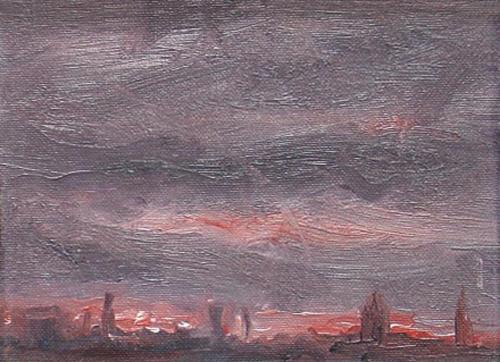 Georg Eisler, Kleines Blitz Bild I, 1986, Öl auf Leinwand, 14 × 18 cm, Privatbesitz, London