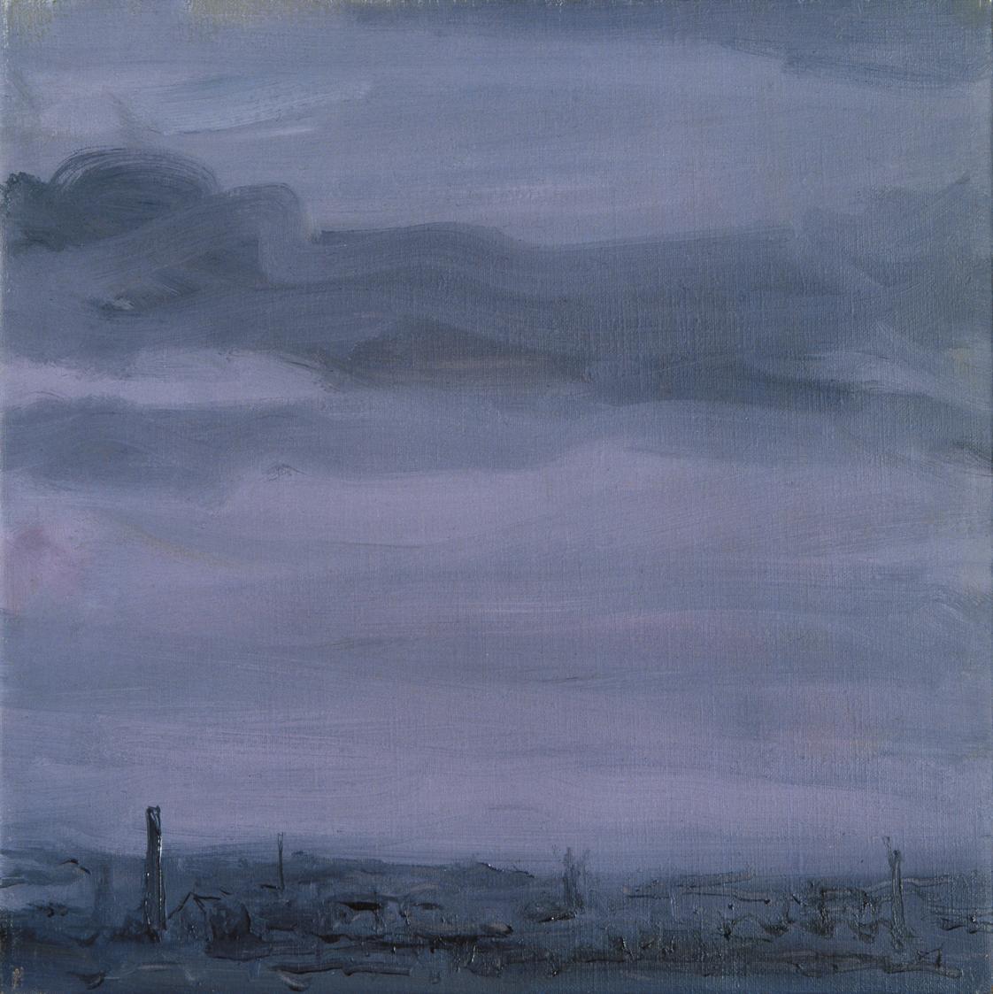 Georg Eisler, Morgengrauen in Manchester II, 1986, Öl auf Leinwand, 35 × 35 cm, Verbleib unbeka ...