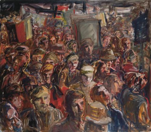 Georg Eisler, Demonstration in Dresden, 1989, Öl auf Leinwand, 130 × 150 cm, Sammlung Leonhardt