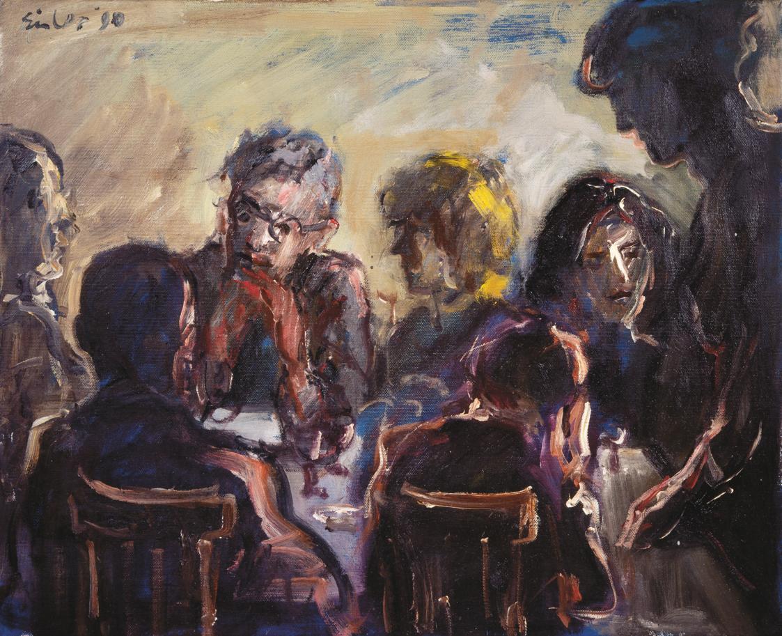 Georg Eisler, Supper in Hampstead VI, 1990, Öl auf Leinwand, 36 × 45 cm, Privatbesitz, Darmstad ...