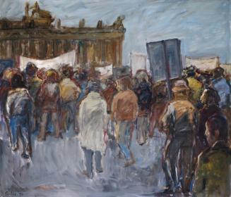 Georg Eisler, Demo am Lustgarten II, 1990, Öl auf Leinwand, 130 × 150 cm, Verbleib unbekannt