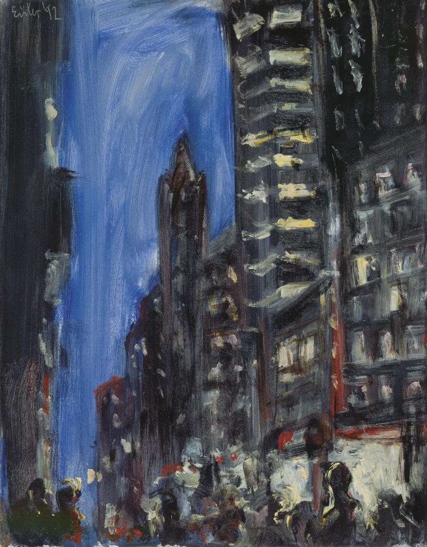 Georg Eisler, Manhattan, abends, 1992, Öl auf Leinwand, 45 × 36 cm, Verbleib unbekannt