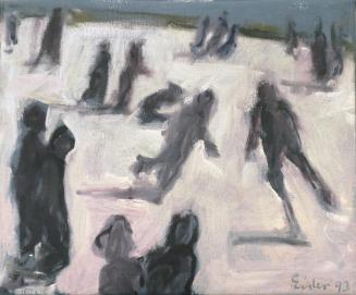 Georg Eisler, Patineurs II, 1993, Öl auf Leinwand, 26 × 32 cm, Privatbesitz, Kopenhagen