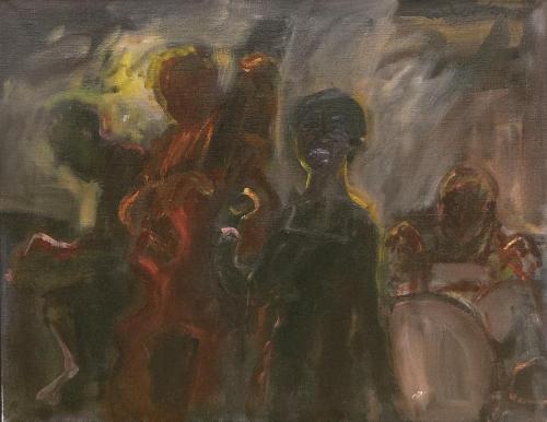 Georg Eisler, Jazz im Montana, 1994, Öl auf Leinwand, 50 × 60 cm, Privatbesitz, Wien