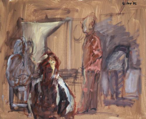 Georg Eisler, Atelier mit Modell III, 1992, Öl auf Leinwand, 45 × 55 cm, Verbleib unbekannt