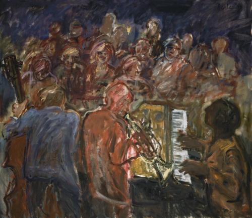 Georg Eisler, Großes Jazz-Bild IV, 1996, Öl auf Leinwand, 130 × 150 cm, Sammlung Leonhardt