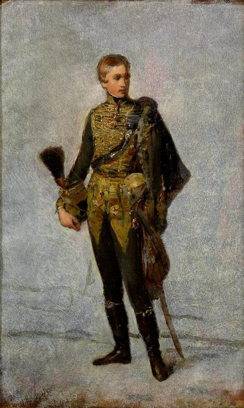 Friedrich von Amerling, Kaiser Franz Joseph I. (1830–1916) als Jüngling in Husarenuniform, 1850 ...