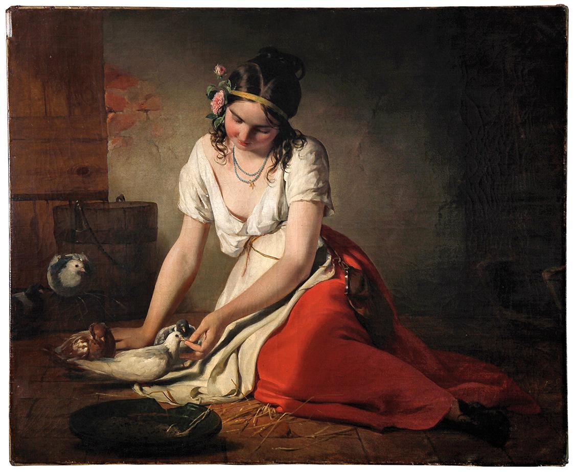 Friedrich von Amerling, Das Taubenmädchen, 1840, Öl auf Leinwand, 97,5 × 119 cm, Privatsammlung ...