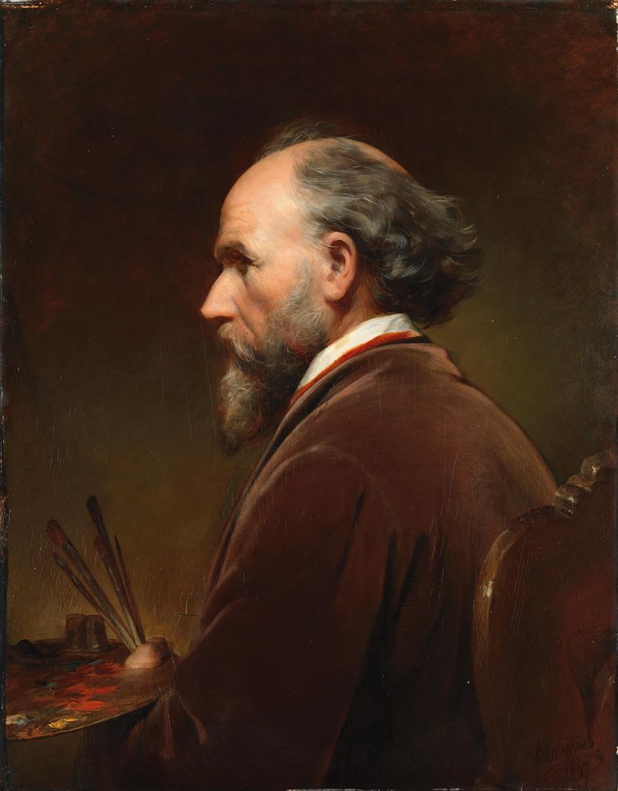 Friedrich von Amerling, Selbstporträt mit Palette im Profil nach links, 1867, Öl auf Holz, 82 x ...