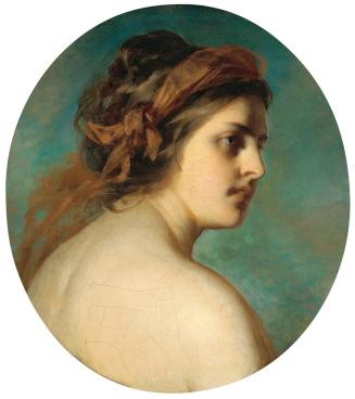 Friedrich von Amerling, Rückenansicht eines Mädchens, ein rötliches Tuch ins Haar gewunden, 186 ...