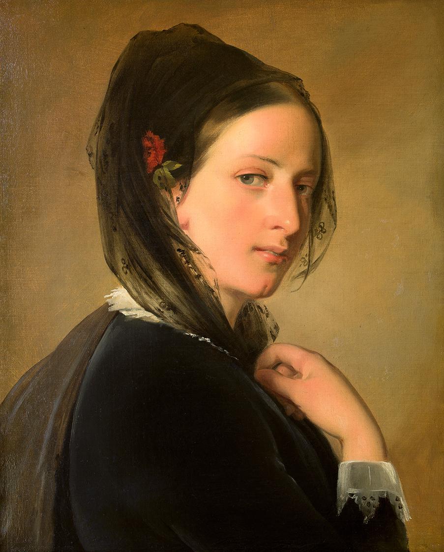 Friedrich von Amerling, Mädchen mit schwarzer Mantille, 1830er, Öl auf Leinwand, 55 × 45 cm, Pr ...