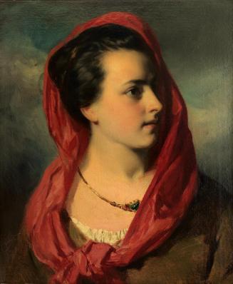 Friedrich von Amerling, Modell Ludmilla Kuh mit rotem Tuch, 1853, Öl auf Leinwand, 55,5 × 45 cm ...