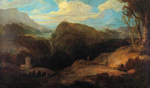 Friedrich von Amerling, Landschaft mit Ritterburg auf einem Felsen, 1858, Öl auf Leinwand, 97 × ...