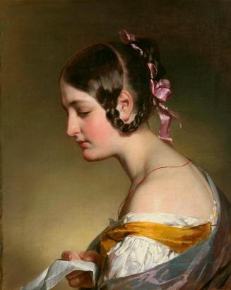 Friedrich von Amerling, Modell Elise Kreuzberger, über die Schulter blickend, mit einem Brief i ...