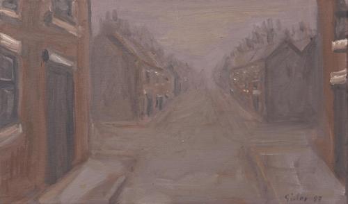 Georg Eisler, Manchester Nebel, 1987, Öl auf Leinwand, 30 × 50 cm, Belvedere, Wien, Inv.-Nr. 12 ...