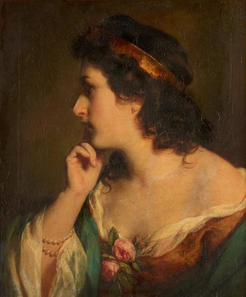 Friedrich von Amerling, Junge Frau im Profil, mit breitem Goldreif im Haar, 1860er, Öl auf Lein ...