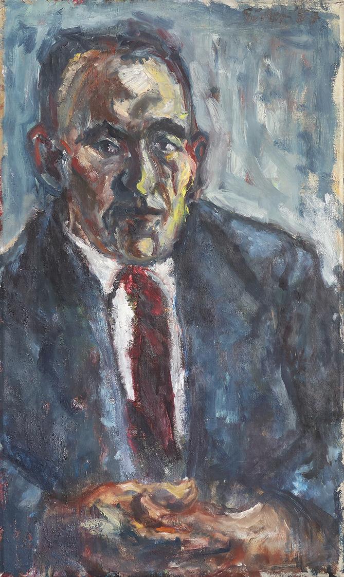Georg Eisler, Porträt Ludwig Soswinski, 1957, Öl auf Leinwand, 70 × 42 cm, Privatbesitz