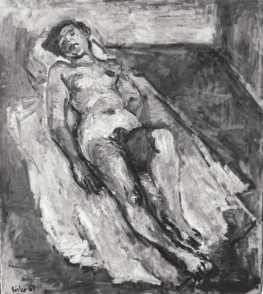 Georg Eisler, Liegender Akt, 1960, Öl auf Leinwand, 90 × 80 cm, Verbleib unbekannt