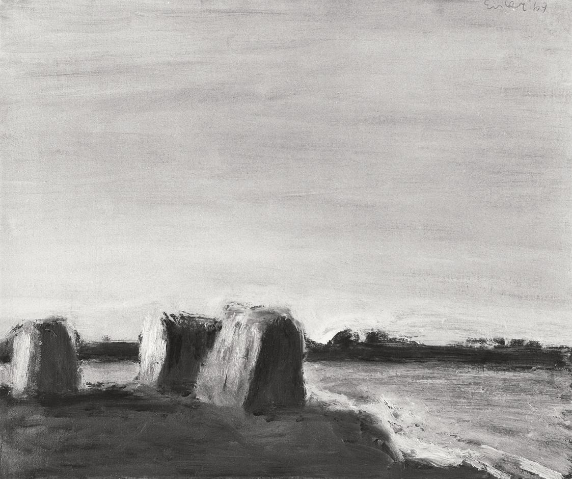 Georg Eisler, Seewinkel IV, 1969, Öl auf Leinwand, 50 × 60 cm, Verbleib unbekannt