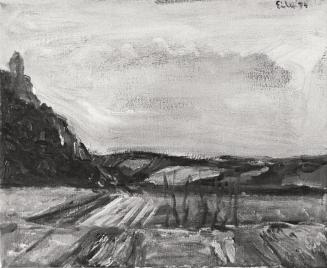 Georg Eisler, Seebenstein, 1974, Öl auf Leinwand, 36 × 45 cm, Verbleib unbekannt