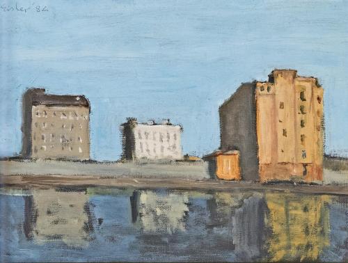 Georg Eisler, Berlin, Oberbaumbrücke, 1982, Öl auf Holz, 29,5 × 39,5 cm, Verbleib unbekannt