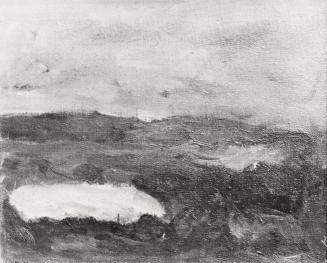 Georg Eisler, Kleine Landschaft mit gelbem Feld, 1964, Öl auf Leinwand, 25 × 33 cm, Verbleib un ...