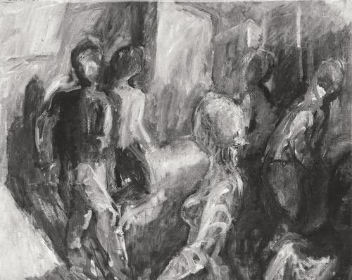 Georg Eisler, Straßenszene, 1964, Öl auf Leinwand, 65 × 80 cm, Verbleib unbekannt