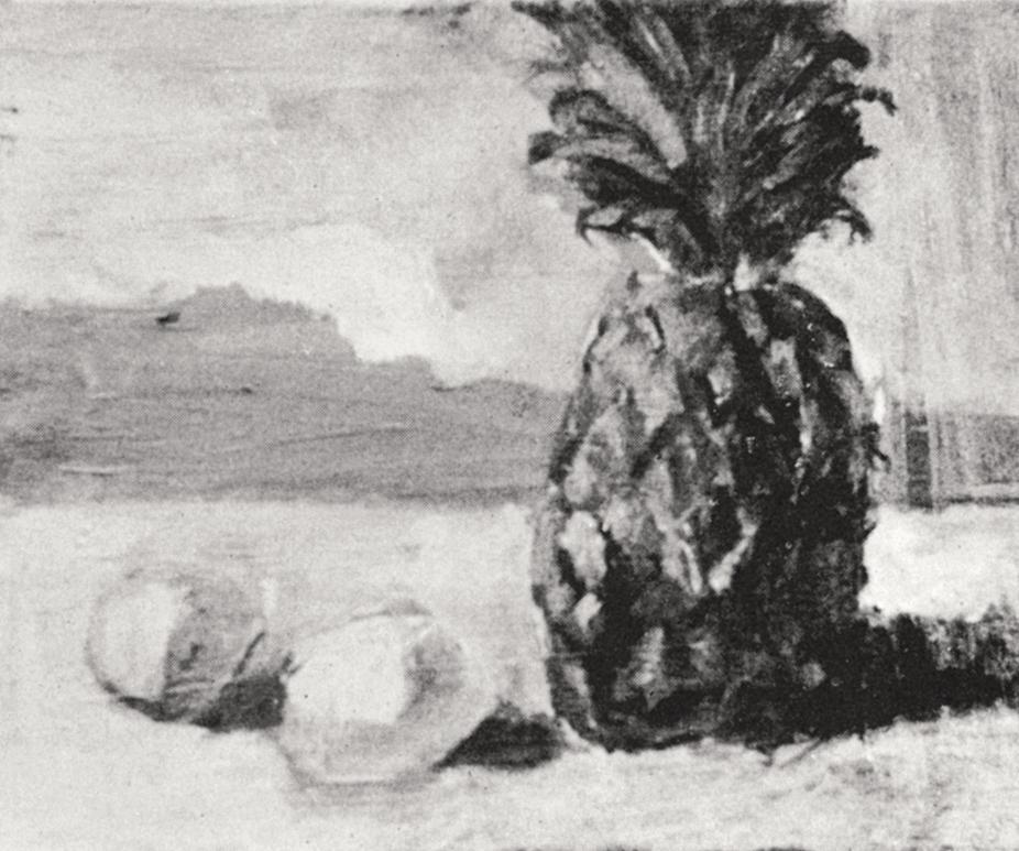 Georg Eisler, Stillleben mit Ananas und Zitronen, 1966, Öl auf Leinwand, 36 × 45 cm, Verbleib u ...