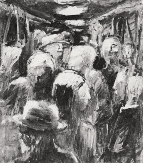 Georg Eisler, Métro I, 1968, Öl auf Leinwand, 82 × 70 cm, Verbleib unbekannt