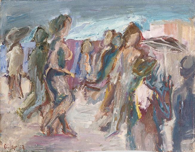 Georg Eisler, Piazza, 1968, Öl auf Leinwand, 50 × 65 cm, Verbleib unbekannt