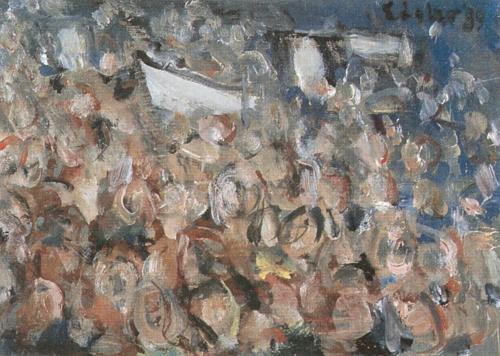 Georg Eisler, Kleine Masse, 1989, Öl auf Paneel, 12,5 × 18 cm, Verbleib unbekannt