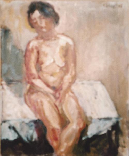 Georg Eisler, Sitzender Akt, 1965, Öl auf Leinwand, 45 × 36 cm, Verbleib unbekannt