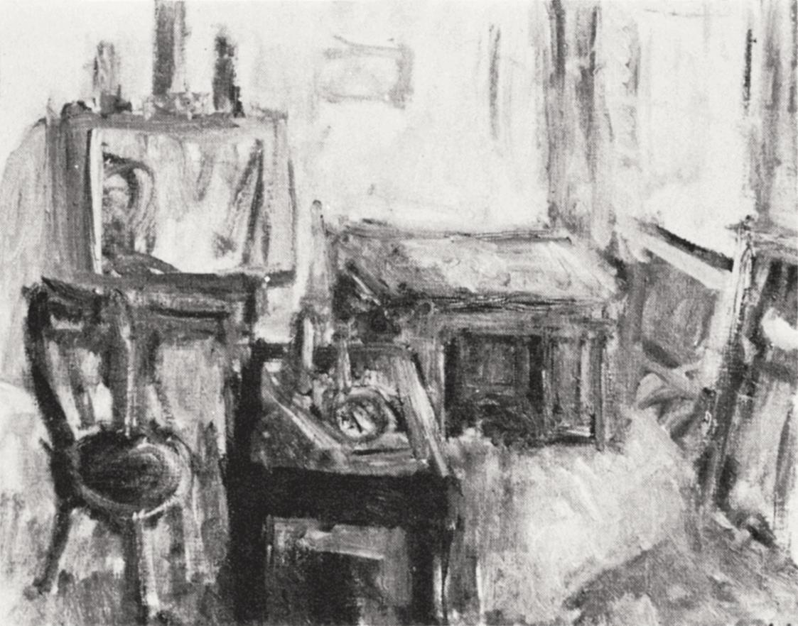 Georg Eisler, Gelbes Interieur, 1964, Öl auf Leinwand, 45 × 60 cm, Verbleib unbekannt