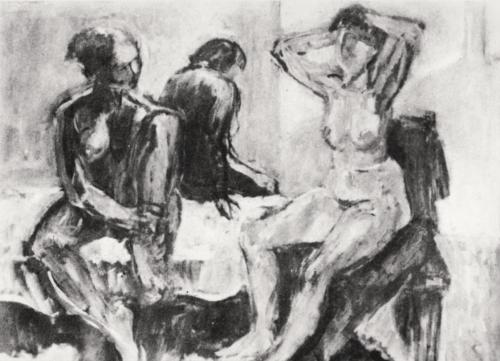 Georg Eisler, Interieur mit drei Akten, 1964, Öl auf Leinwand, 75 × 100 cm, Verbleib unbekannt