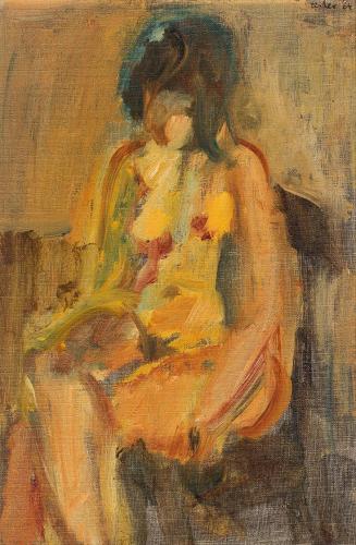Georg Eisler, Sitzender Akt II, 1964, Öl auf Leinwand auf Karton, 33 × 22 cm, Verbleib unbekann ...