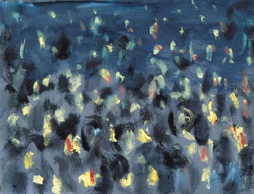 Georg Eisler, Kleines Lichtermeer, 1993, Öl auf Holz, 13 × 18 cm, Privatbesitz