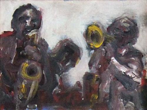 Georg Eisler, Kleines Jazz-Bild, 1991, Öl auf Leinwand, 19 × 20 cm, Privatbesitz