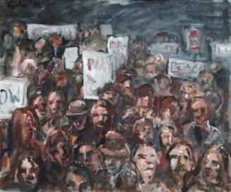 Georg Eisler, Demonstration, 1992, Öl auf Leinwand, 48,2 × 58 cm, Privatbesitz