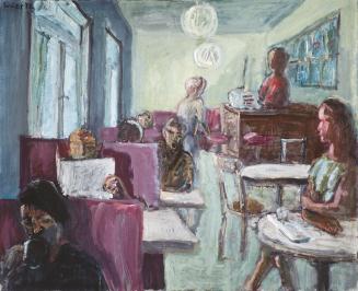 Georg Eisler, Café Scala, 1972, Öl auf Leinwand, 80 × 100 cm, Verbleib unbekannt