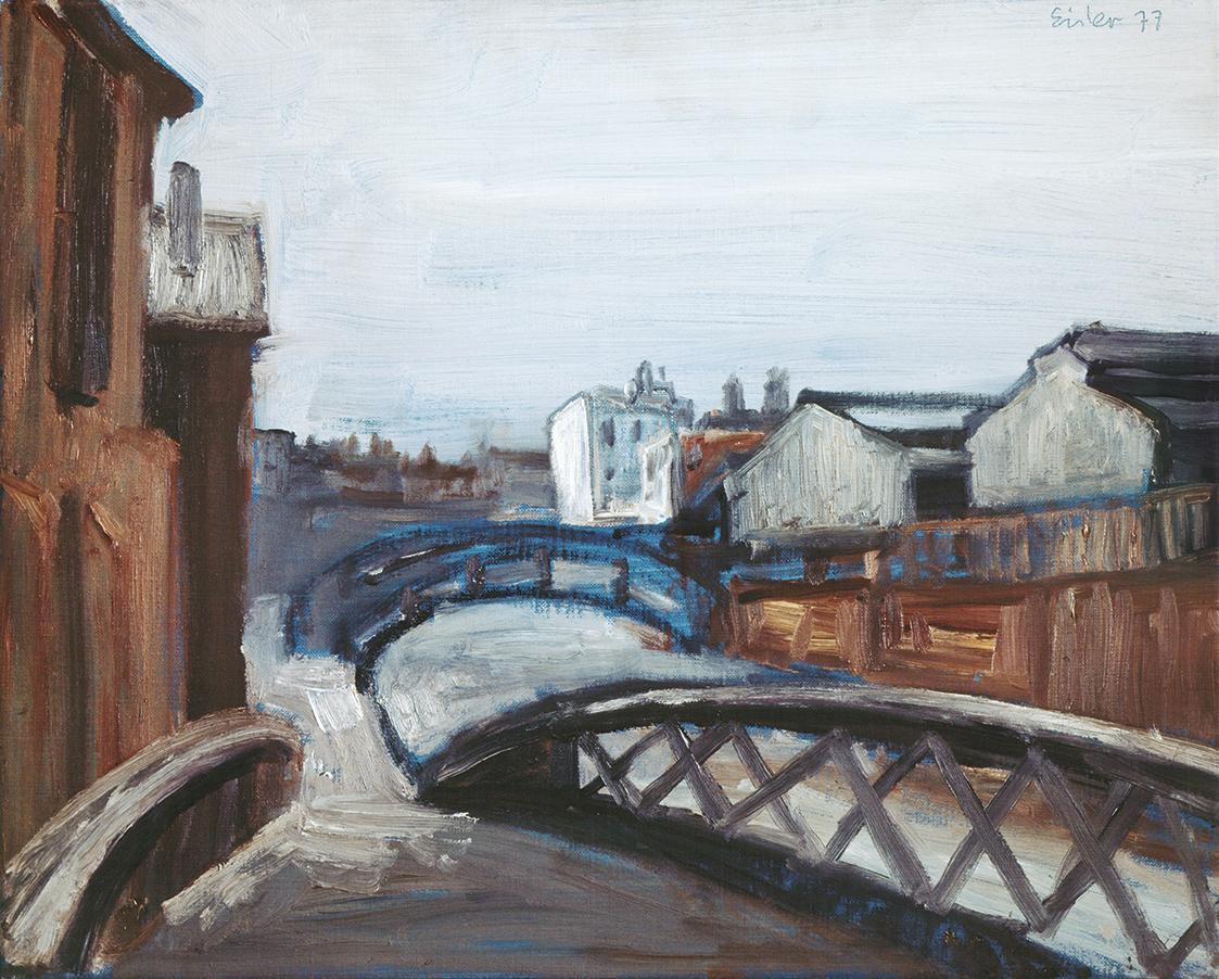 Georg Eisler, Regents Canal, 1977, Öl auf Leinwand, 36,5 × 45,5 cm, Privatbesitz, London