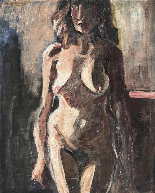 Georg Eisler, Kleiner stehender Akt, 1978, Öl auf Leinwand, 45 × 36 cm, Privatbesitz