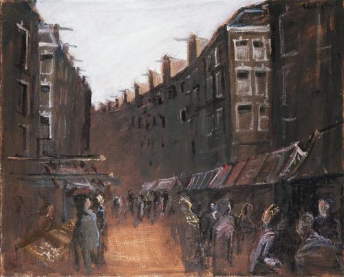 Georg Eisler, Albert-Cuyp-Markt, 1979, Öl auf Leinwand, 80 × 100 cm, Verbleib unbekannt