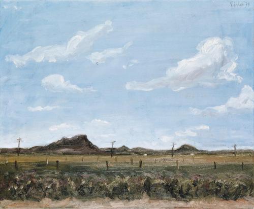 Georg Eisler, Kleine Neu-Mexikanische Landschaft, 1979, Öl auf Leinwand, 45 × 55 cm, Verbleib u ...