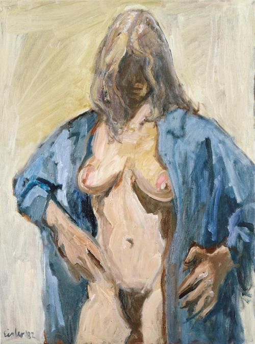 Georg Eisler, Das blaue Hemd, 1982, Öl auf Leinwand, 80 × 60 cm, Collection N. und D. Schubert, ...