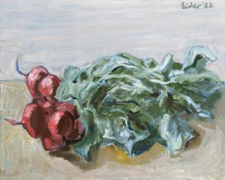 Georg Eisler, Radieschen, 1982, Öl auf Leinwand, 36 × 45 cm, Verbleib unbekannt