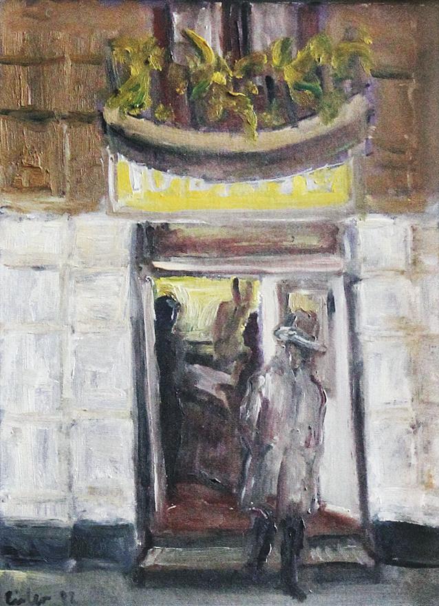 Georg Eisler, Fugger-Eck IV, 1982, Öl auf Leinwand, 40 × 30 cm, Privatbesitz